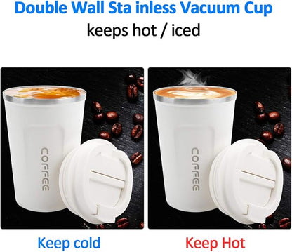 CS COSDDI 12 oz Stainless Steel Vacuum Insulated Tumbler - Coffee Travel Mug Spill Proof with Lid - Coffee Cup for Keep Hot/Ice Coffee,Tea and Beer (White) - Image 5