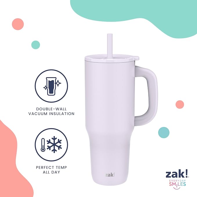 Zak Designs Disney Sutton Travel Tumbler for On the Go or At Home, 40oz Stainless Steel with Vacuum Insulation, Silicone Straw, Carry Handle, and 3D Artwork for Cold Drinks (Minnie Mouse) - Image 4