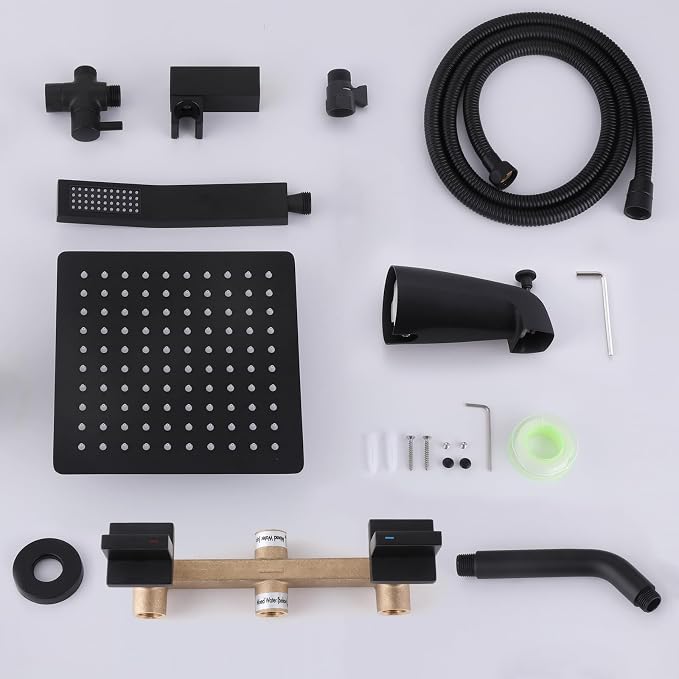 2 Handles Shower Faucet Set with Tub Spout Bathtub Shower Faucet Combo Set Shower System Complete Tub and Shower Trim Kit Matte Black - Image 7