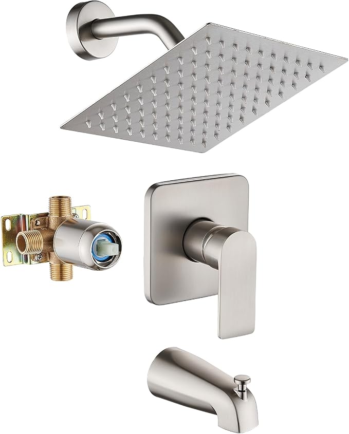 Brushed Nickel Tub Shower Faucet Set Complete with 8-Inch Rainfall Shower Head and Tub Spout Included Shower Valve Tub Shower Trim Kit Matte Black by GOXIUHAN