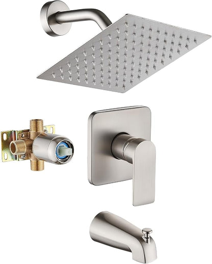 Brushed Nickel Tub Shower Faucet Set Complete with 8-Inch Rainfall Shower Head and Tub Spout Included Shower Valve Tub Shower Trim Kit Matte Black by GOXIUHAN