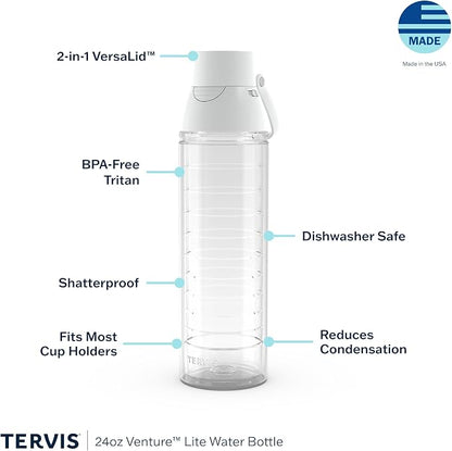 Tervis Venture Lite Clear & Colorful Lidded Made in USA Double Walled Insulated Tumbler Travel Cup Keeps Drinks Cold & Hot, 24oz Water Bottle, White Lid - Image 3
