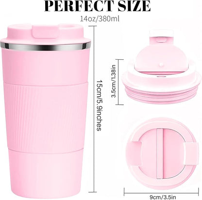 YINBAOGE Insulated Travel Coffee Mug, Spill & Leak Proof, Portable To Go Camping Stainless Steel Coffee Tumbler, Reusable Thermal Coffee Cup with Lid for Hot & Cold Drinks (Pink, 12 OZ) - Image 3