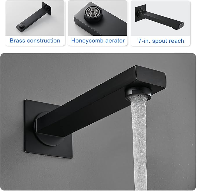 ROVOGO Bathtub Shower Faucet Set with Valve, Shower System with Tub Spout, 10-in. Rain Shower and Handheld, Square Shower Fixtures All Metal Wall Mount, Black - Image 7