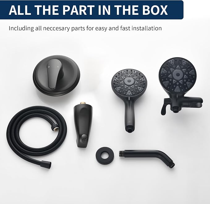 Tub and Shower Faucet Set Complete Dual Shower Head and Handheld 2 in 1 Combo Set Shower System with Tub Spout Tub and Shower Trim Kit Matte Black - Image 8