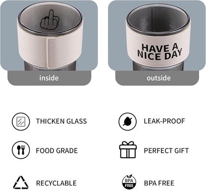 BLUEPOLAR 13oz/400ml Glass Water Tumbler with Straw and Lid Sealed Carry on Thick Wall Iced Coffee Cup for Water, Iced Tea, Fruit Juice (Have a Nice Day) - Image 2