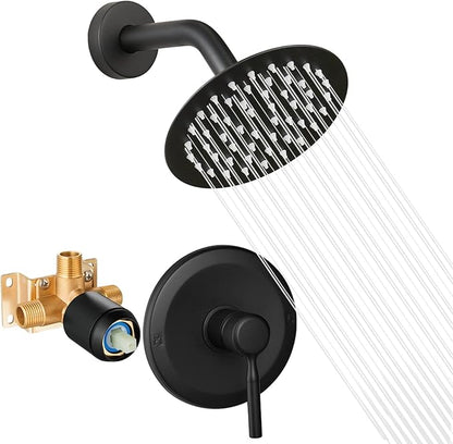 Black Shower Head And Faucet Set Complete With Valve Shower Fixtures With 6 Inch High Pressure Rain Shower Head Trim kit Regaderas Para bBaño Modernas by APROMOOM