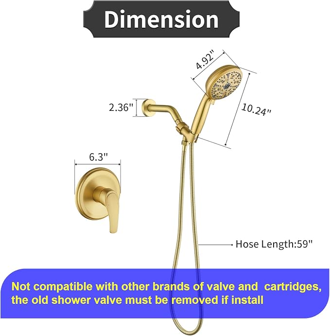 Single-Handle Shower Faucet Set Shower Kit with Valve Shower Trim Kit with 10 Spray Handheld Shower Head System Shower Valve and Trim Kit Brushed Gold Shower Fixtures - Image 2