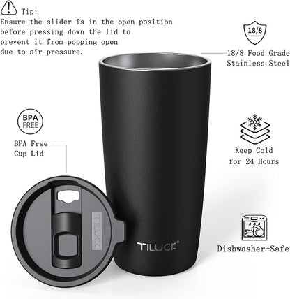 TILUCK 20 oz Insulated Tumbler with BPA-Free Lid, Stainless Steel Vacuum Travel Coffee Mug, Double Wall Coffee Tumbler（20oz，Matte Black） - Image 2