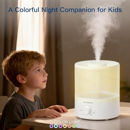 Megawise Cool Mist Humidifier with Top Refill Design, 2L Capacity, High Mist Output, No Leakage, and 7 Color Night Light - Image 6