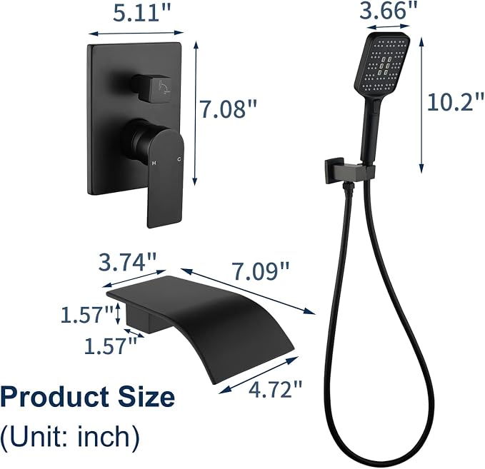 Bathtub Faucet Set with Handheld Sprayer Tub Filler Faucets with Rough-in Valve Trim Kit Wall Mount Tub Faucets Matte Black - Image 6