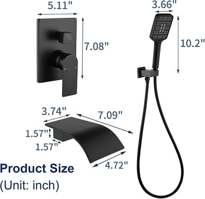 Bathtub Faucet Set with Handheld Sprayer Tub Filler Faucets with Rough-in Valve Trim Kit Wall Mount Tub Faucets Matte Black - Image 6