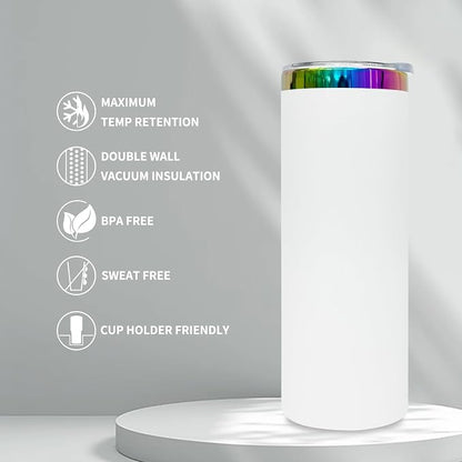 20 oz Skinny Tumblers Stainless Steel Tumbler with Lid and Straw Double Wall Vacuum Insulated Coffee Mug 20oz Powder Coated Cup for Hot and Cold Drinks(White,8 pack) - Image 5