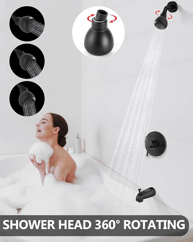 Tub Shower Faucet Set, Bathtub Tub Faucet Set with Valve and Shower Head, Single Handle Bathtub Faucet Set, Matte Black - Image 3