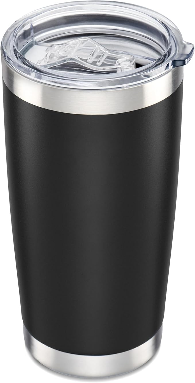 20 oz Tumbler with Lid Stainless Steel Double Wall Vacuum Insulated Tumblers Powder Coated Cups Travel Mug Keep Drinks Cold and Hot, Black by Orebigo