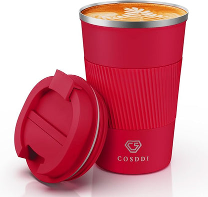 CS COSDDI 12 oz Stainless Steel Vacuum Insulated Tumbler - Coffee Travel Mug Spill Proof with Lid - coffee Cup for Keep Hot/Ice Coffee,Tea and Beer (Red) by CSCOSSDI