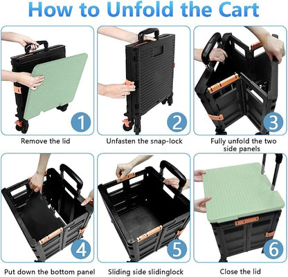 FELICON SELORSS Foldable Utility Cart Folding Portable Rolling Crate-Green | - Image 4