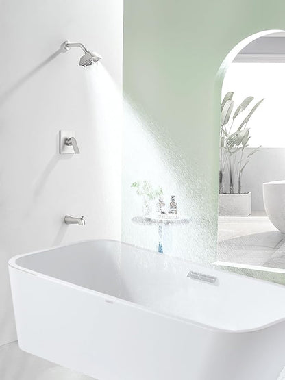 Brushed Nickel Shower Head and Handle Set 5 Inch Bathtub Faucet Shower Faucet with 6-Spray Shower Head Shower Valve Kit Modern Shower Set High-Pressure Shower Trim Kit - Image 9