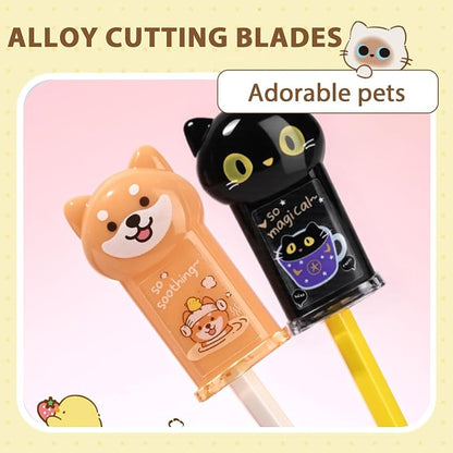 2Pcs Cute Cat Pencil Sharpener and 2Pcs Cute Cat Retractable Eraser - Image 5