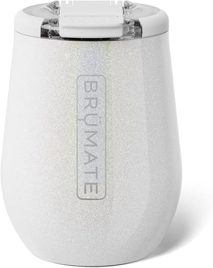 BrüMate Uncork'd 14oz 100% Leakproof Insulated Wine Tumbler | Locking Lid | Insulated Stainless Steel Wine Glass | Perfect For Travel & Outdoors | BPA-Free (Glitter White) by Br%C3%BCMate