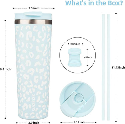 BJPKPK 30oz Tumbler With lid And Straw Stainless Steel Travel Coffee Mug Insulated Tumblers Cups,Light Blue Leopard - Image 2