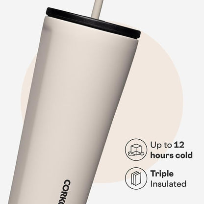 Corkcicle Cold Cup Insulated Tumbler with Straw - Keeps Drinks Cold for 12 Hours - Triple-Insulated Stainless Steel - Leak-Resistant Lid - Summer Drinkware Gift - 24 oz - Latte - Image 3