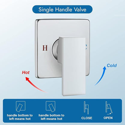 Shower Faucet Set with Tub Spout, 8 Inch Square Wall Mounted Rainfall Shower Head with Rough-in Valve Body, Bathroom Shower Trim Kit Single Function RV Shower System(Chrome) - Image 8