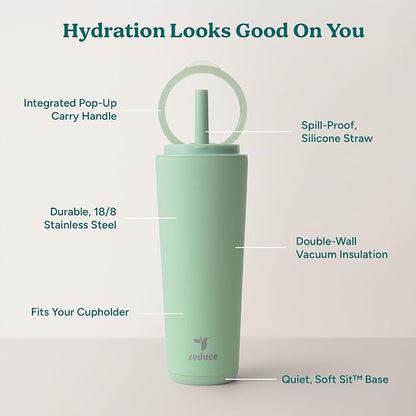 REDUCE Halo 24 oz Stainless Steel Vacuum Insulated Tumbler - Spill Proof Travel Mug with Flip Handle Lid - Keeps Drinks Cold for 32 Hrs - Dishwasher Safe - Cupholder Friendly - Matcha - Image 4