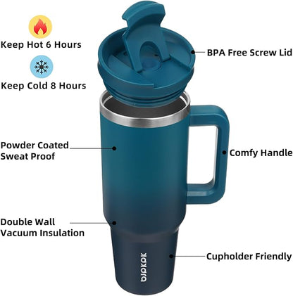 BJPKPK 40 oz Tumbler With Handle Insulated Tumblers With Lid And Straw Stainless Steel Thermal Cup,Indigo Black - Image 2