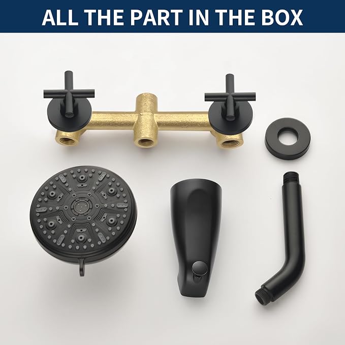 2 Handle Shower Faucet Set with Tub Spout Bathtub Shower Faucet Combo Set Shower System Complete Tub and Shower Trim Kit Matte Black Wall Mounted Shower Fixtures - Image 7