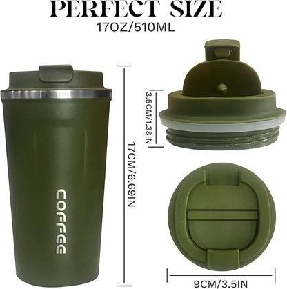 YINBAOGE Insulated Travel Coffee Mug, Spill & Leak Proof, Portable To Go Camping Stainless Steel Coffee Tumbler, Reusable Thermal Coffee Cup with Lid for Hot & Cold Drinks (2nd-Green, 17 OZ) - Image 4