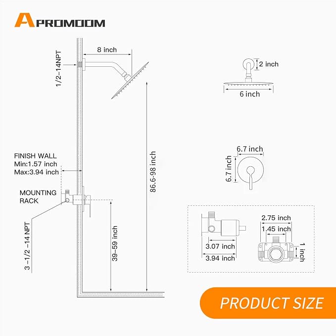 Black Shower Head And Faucet Set Complete With Valve Shower Fixtures With 6 Inch High Pressure Rain Shower Head Trim kit Regaderas Para bBaño Modernas - Image 6