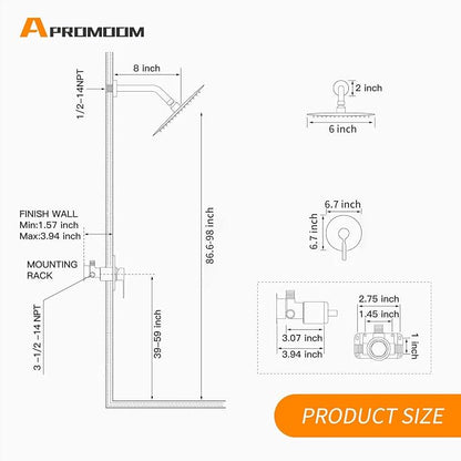 Black Shower Head And Faucet Set Complete With Valve Shower Fixtures With 6 Inch High Pressure Rain Shower Head Trim kit Regaderas Para bBaño Modernas - Image 6