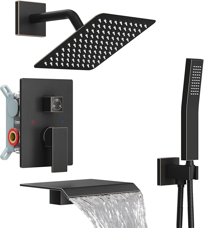 Midanya Shower System with Tub Spout,Bathtub Shower Faucet Set with Square Rainfall Head and Handheld Sprayer Wall Mount Tub Faucet Set with Valve and Trim Kit,8 Inch Oil Rubbed Bronze by Midanya