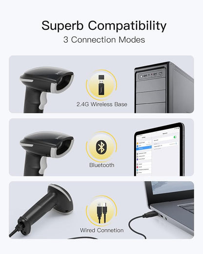 Inateck 2D Barcode Scanner, Wireless Bluetooth QR Barcode Scanner, Handheld - Image 4
