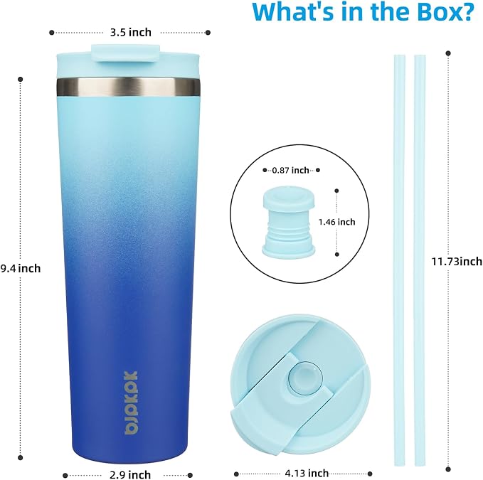 BJPKPK 30oz Insulated Tumbler With lid And Straw Stainless Steel Tumblers Travel Coffee Mug Reusable Thermal Cup,Sky - Image 2