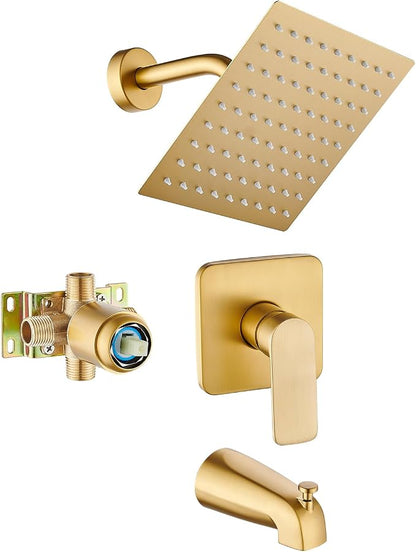 Brushed Gold Tub Shower Faucet Set Complete with 8-Inch Rainfall Shower Head and Tub Spout Included Shower Valve Tub Shower Trim Kit Matte Black by GOXIUHAN