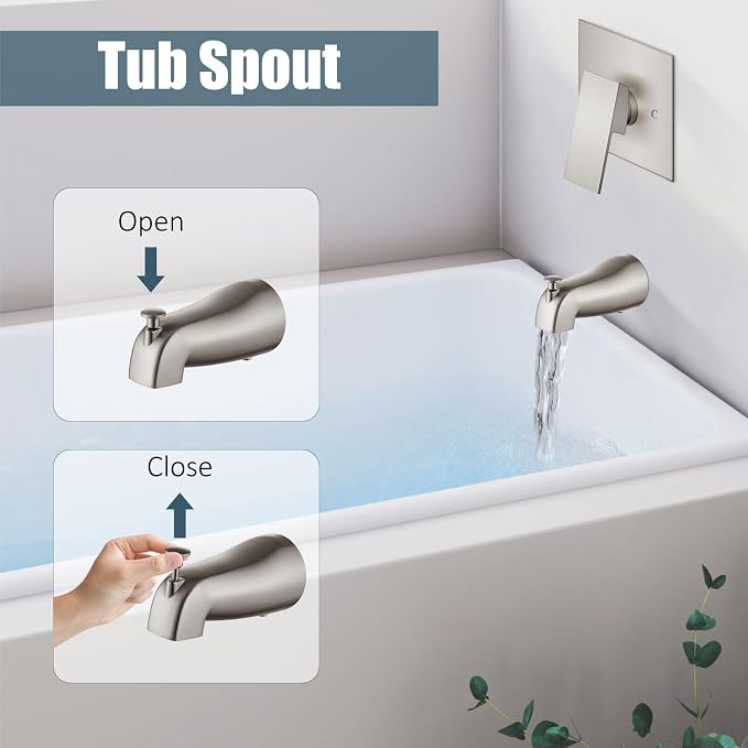 Aolemi Shower Tub Faucet Set with Handheld Spray Shower System Single Shower Rainfall Head and Handle with Tub Spout Combo Rough-in Valve Included Shower Trim Kit 6 Inch Shower Head Brushed Nickel - Image 8