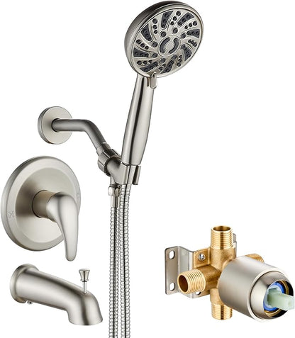gotonovo Bathroom Shower Head Kit High Pressure Combo System Shower Faucet 6 Modes ABS Handheld Spray Shower Trim Kit Valve Included Shower Head and Handle Set Brushed Nickel by HOME