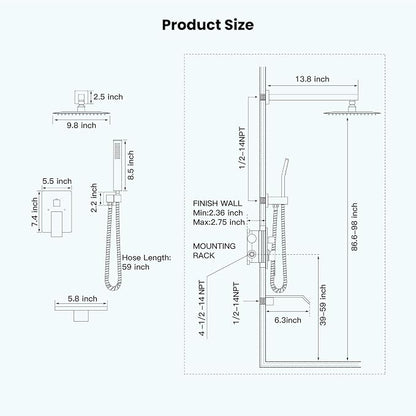 gotonovo 10'' Rain Shower Faucet System Rainfall Shower Head with Handheld Sprayer Waterfall Tub Spout Wall Mounted Mixer Combo Rough-in Valve and Trim Included 5.7 Inch Wide Spout Oil Rubbed Bronze - Image 6