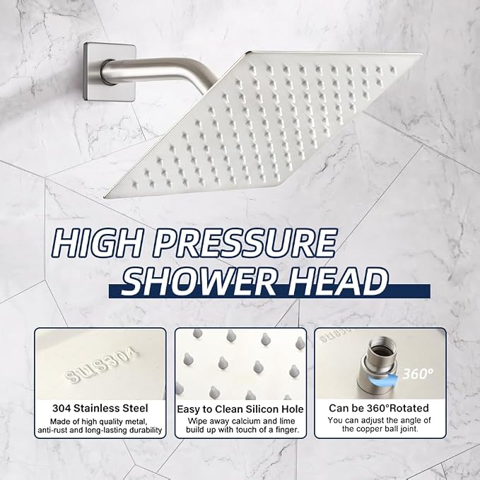 POP SANITARYWARE Shower Tub Faucet Set Brushed Nickel Bathroom 8 Inch Shower Head System with Tub Spout Wall Mounted Singe Handle Tub and Shower Trim Kit with Valve - Image 2