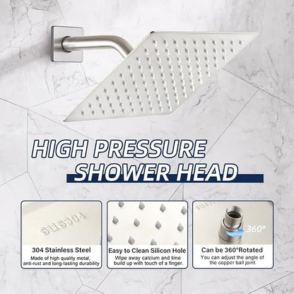 POP SANITARYWARE Shower Tub Faucet Set Brushed Nickel Bathroom 8 Inch Shower Head System with Tub Spout Wall Mounted Singe Handle Tub and Shower Trim Kit with Valve - Image 2
