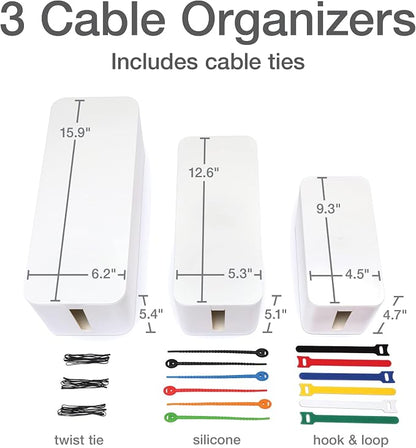 Oxford Cable Management Boxes, 3 Pack, 15 Cable Ties, Power Strip Organizer - Image 2