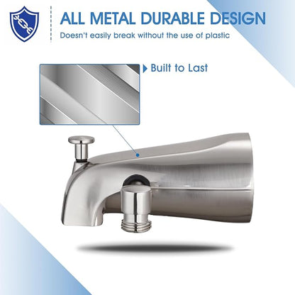 All Metal Tub Spout with Diverter Brushed Nickel, Fits Threaded 1/2" or 3/4" IPS, Tub Faucet with Shower Diverter - Image 2