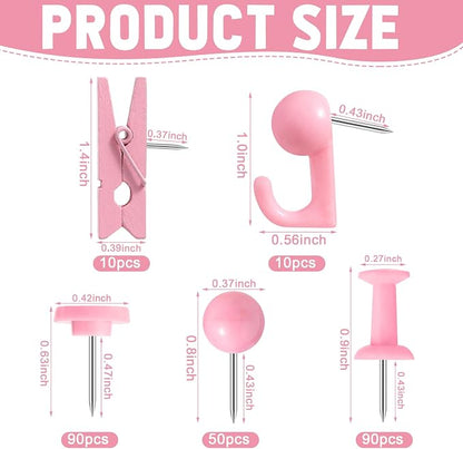 250 Count Pink Push Pins Set, Cute Thumb Tacks - Image 2