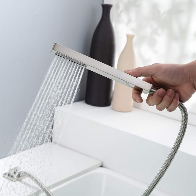 sumerain Waterfall Bathtub Faucet Brushed Nickel with Sprayer, Tub Spout with Diverter - Image 5