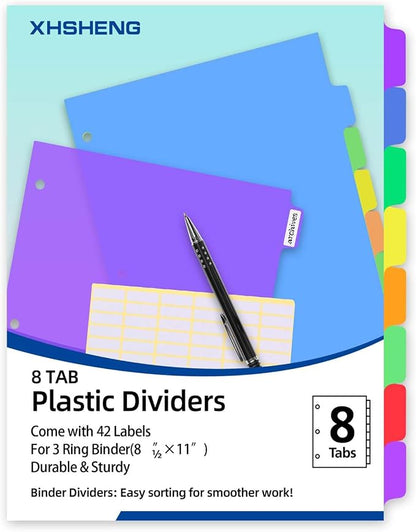 Binder Dividers for 3 Ring Binder, 8 Tab Plastic File Dividers - Image 6
