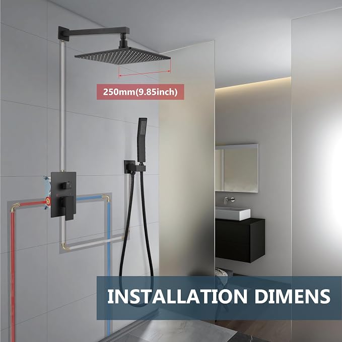 Aolemi Shower Faucet Set with Handheld Spray High Pressure Shower System Shower Faucets Sets Complete Rough-in Valve and Shower Trim Kit Wall Mount Rainfall 10 Inch LED Shower Head Matte Black - Image 9