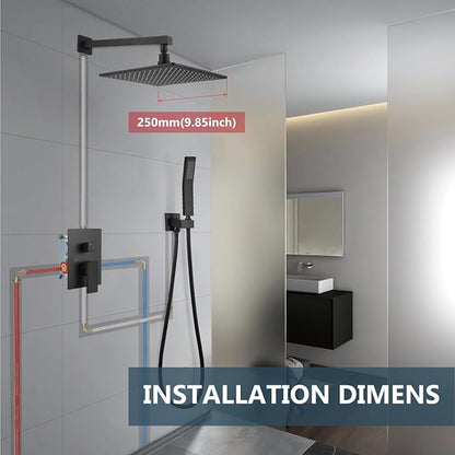 Aolemi Shower Faucet Set with Handheld Spray High Pressure Shower System Shower Faucets Sets Complete Rough-in Valve and Shower Trim Kit Wall Mount Rainfall 10 Inch LED Shower Head Matte Black - Image 9
