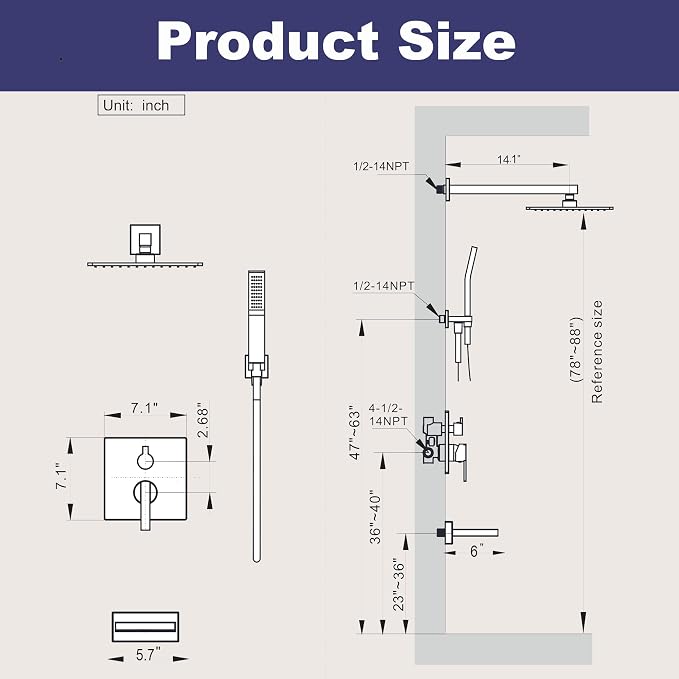 Shower System with Tub Spout, All Metal Bathtub Shower Faucet Set with High Pressure 10 Inch Rain Shower Head and Handheld Shower Head Set, Brushed Nickel (Valve Include) - Image 8